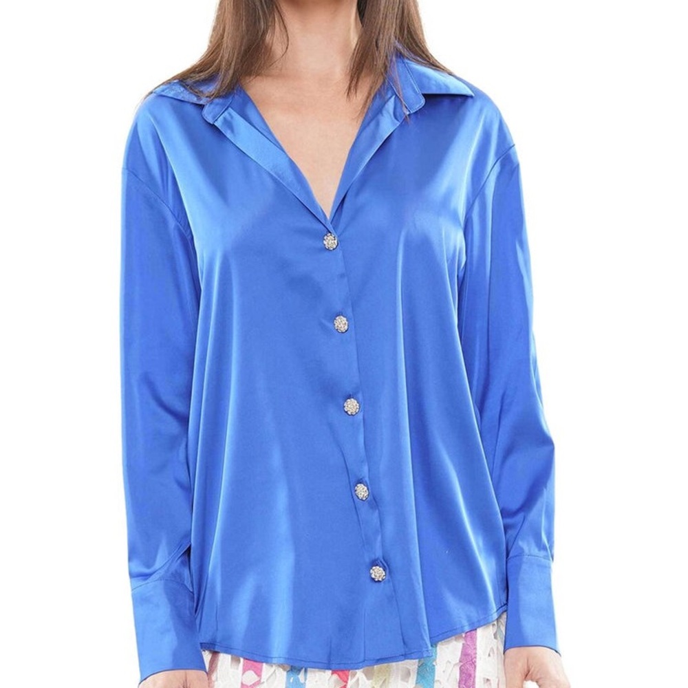 Chic Women's Royal Blue Button-Down Shirt